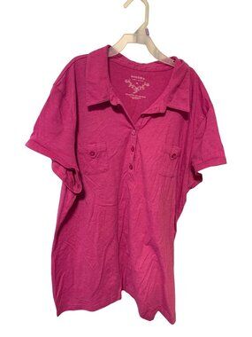 Vintage Y2K Sonoma Womens Size XL Short Sleeve Top Shirt Henley 1/4 Button Fusci